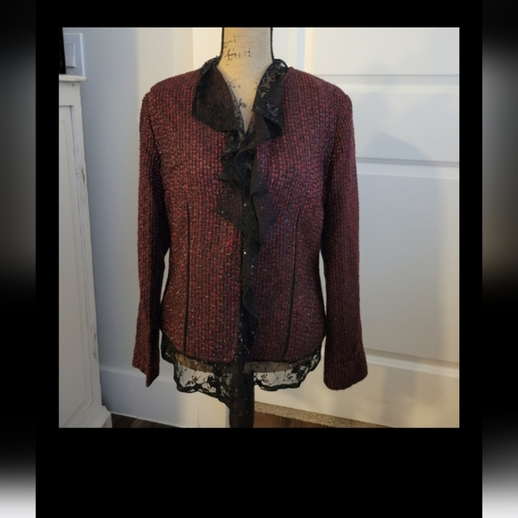 CHICO'S SZ.1  BEADED TWEED BLAZER/JACKET (Gently Used) - Picture 2 of 10